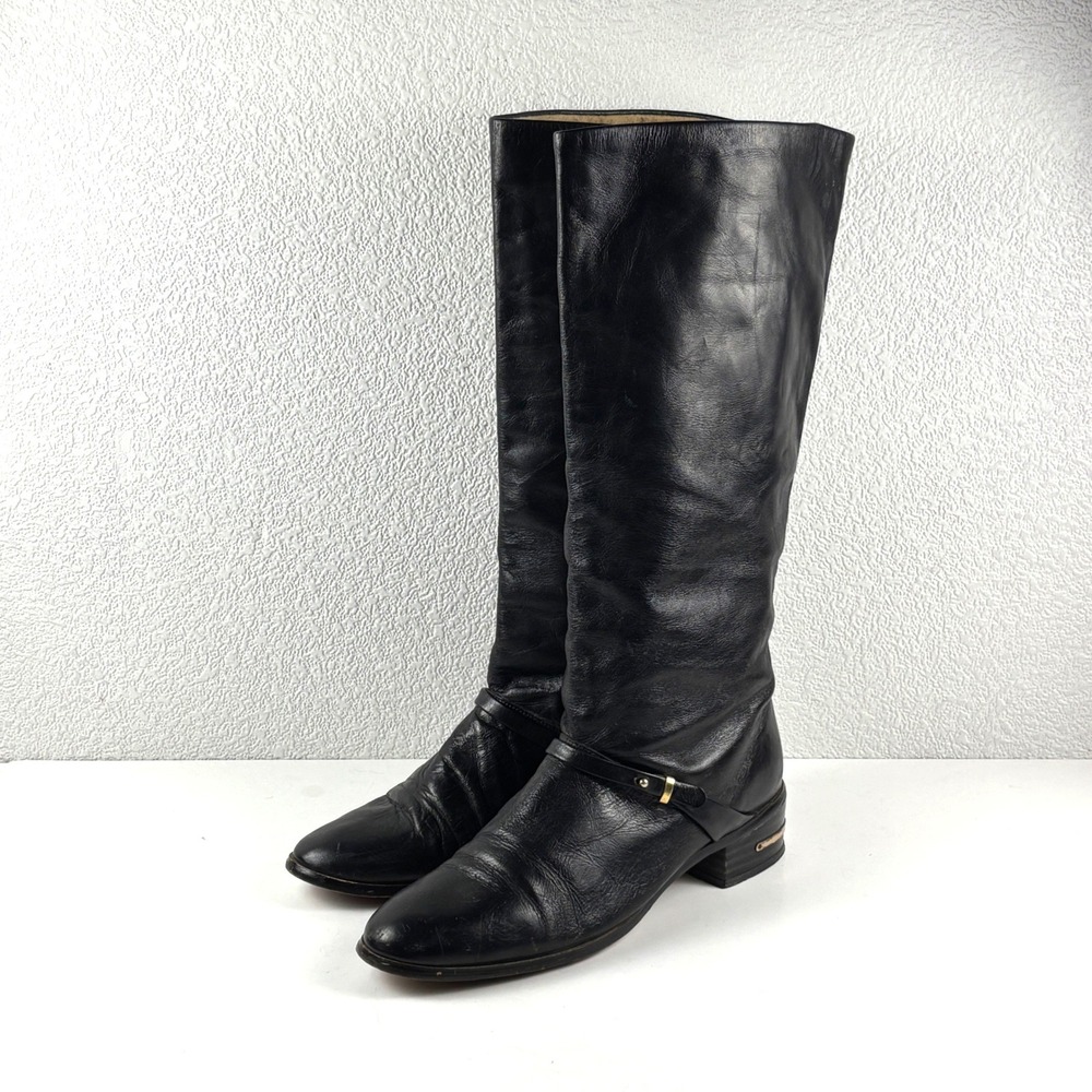 Vintage Leather Riding Boots Womens 9M Black Gold Hardware Equestrian Minimalist